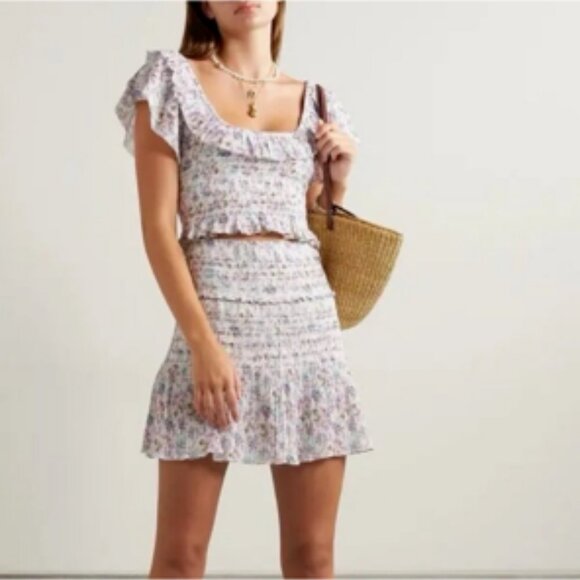 LoveShackFancy Dresses & Skirts - Loveshackfancy Saba Cropped Shirred Floral-Print Voile Top and Camilla Skirt M/L